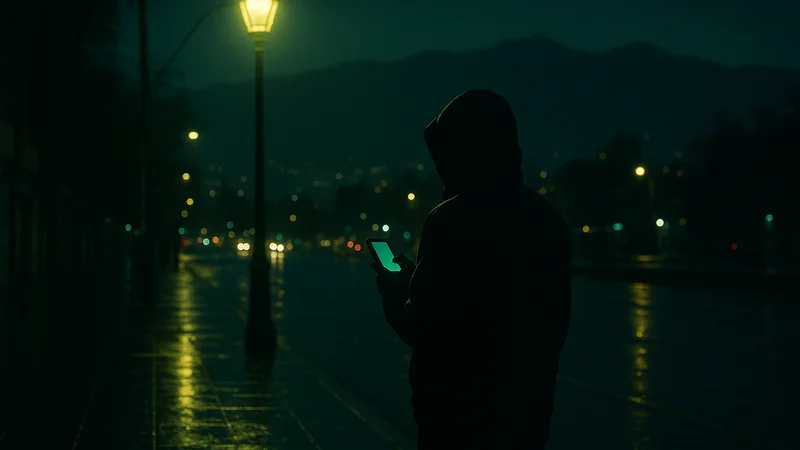 Acceso desde el móvil en una calle de Santiago de noche
